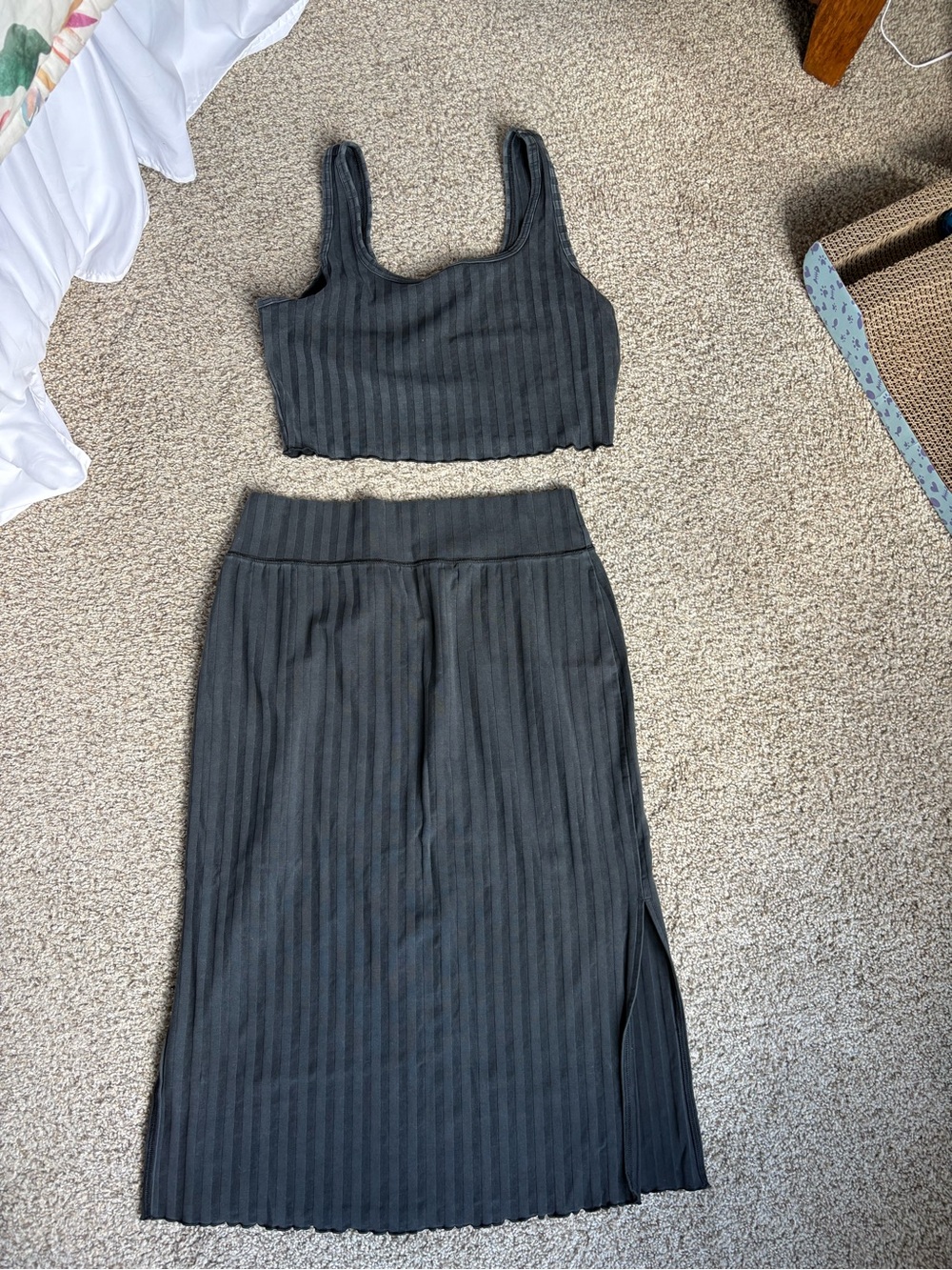 aerie Black Ribbed Knit Midi Skirt Set